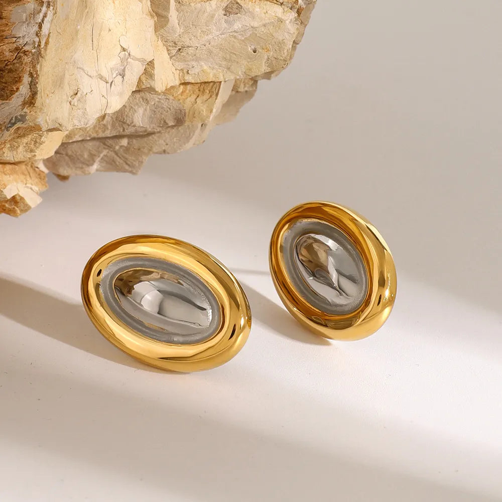 Trendy color-block stainless steel earrings