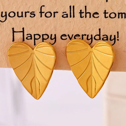 Love leaf pattern earrings stainless steel PVD electroplated minimalist earrings