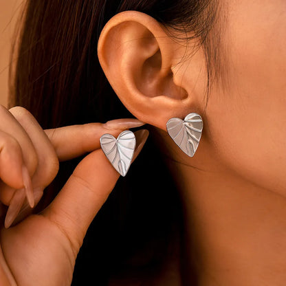 Love leaf pattern earrings stainless steel PVD electroplated minimalist earrings