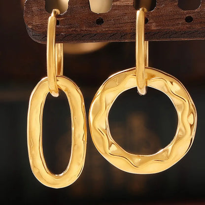 Geometric ring buckle ear ring retro asymmetric design titanium steel ear jewelry