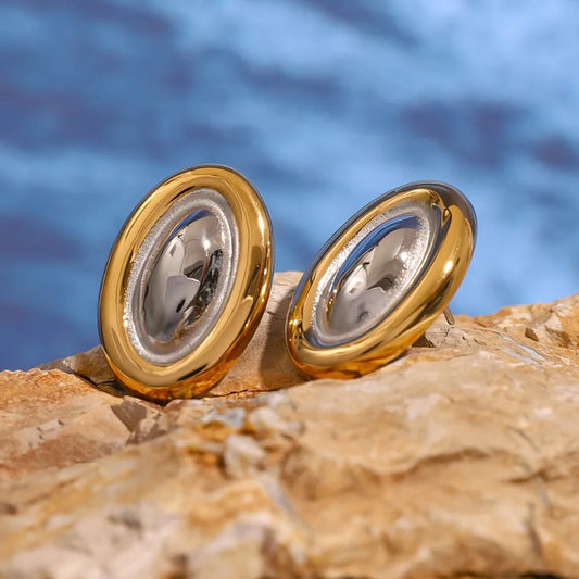 Trendy color-block stainless steel earrings